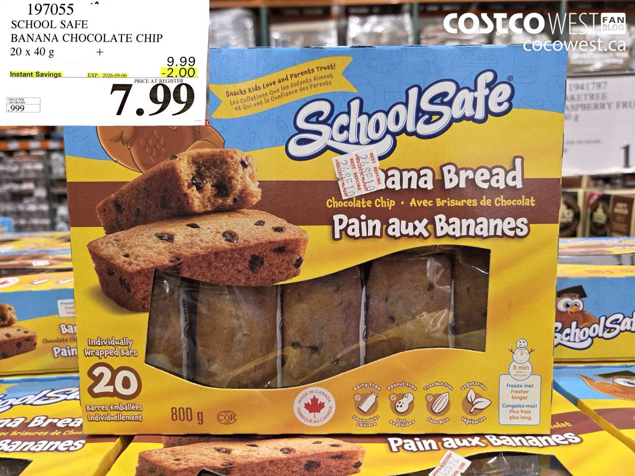 197055 SCHOOL SAFE BANANA CHOCOLATE CHIP 20 X 40 G ($2.00 INSTANT SAVINGS EXPIRES ON 2026-09-06) $7.99