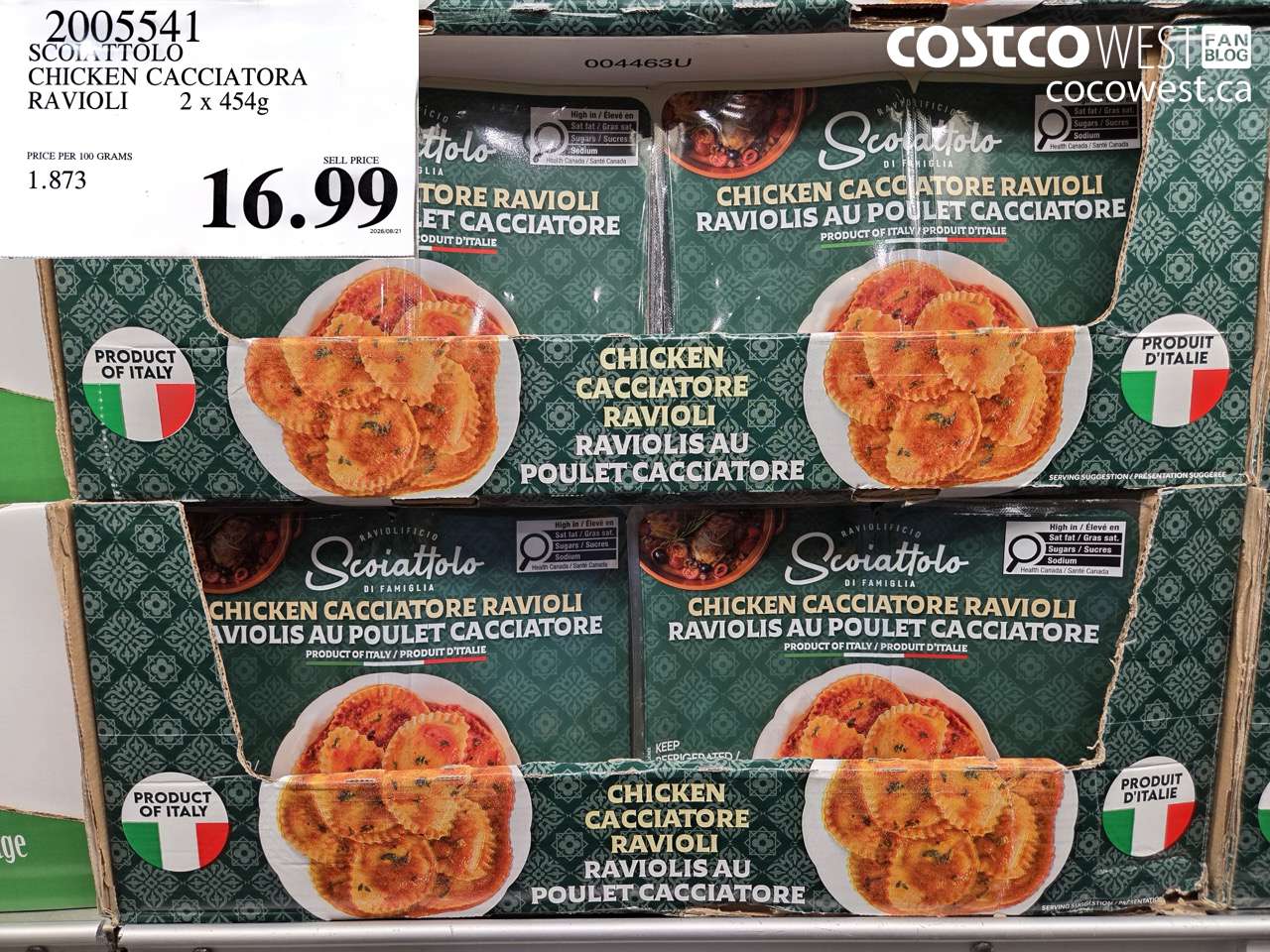 2005541 SCOLATTIOLO CHICKEN CACCIATORA RAVIOLI 2 X 454G $16.99