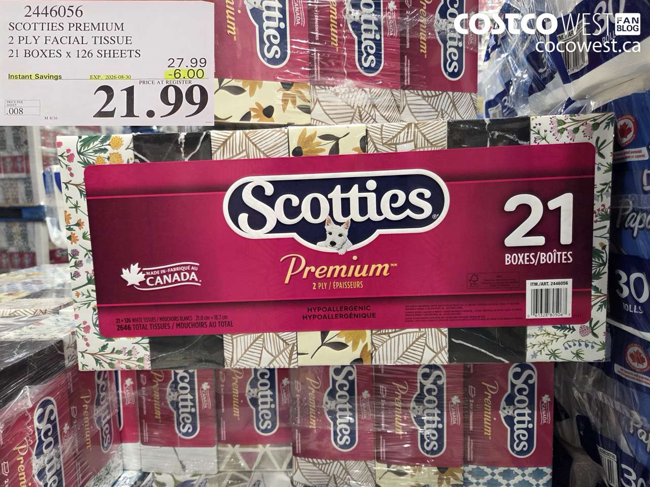 2446056 SCOTTIES PREMIUM 2 PLY FACIAL TISSUE 21 BOXES X 126 SHEETS ($6.00 INSTANT SAVINGS EXPIRES ON 2026-08-30) $21.99