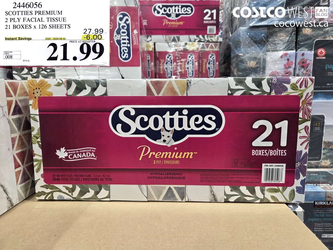 2446056 SCOTTIES PREMIUM 2 PLY FACIAL TISSUE 21 BOXES X 126 SHEETS ($6.00 INSTANT SAVINGS EXPIRES ON 2026-08-30) $21.99