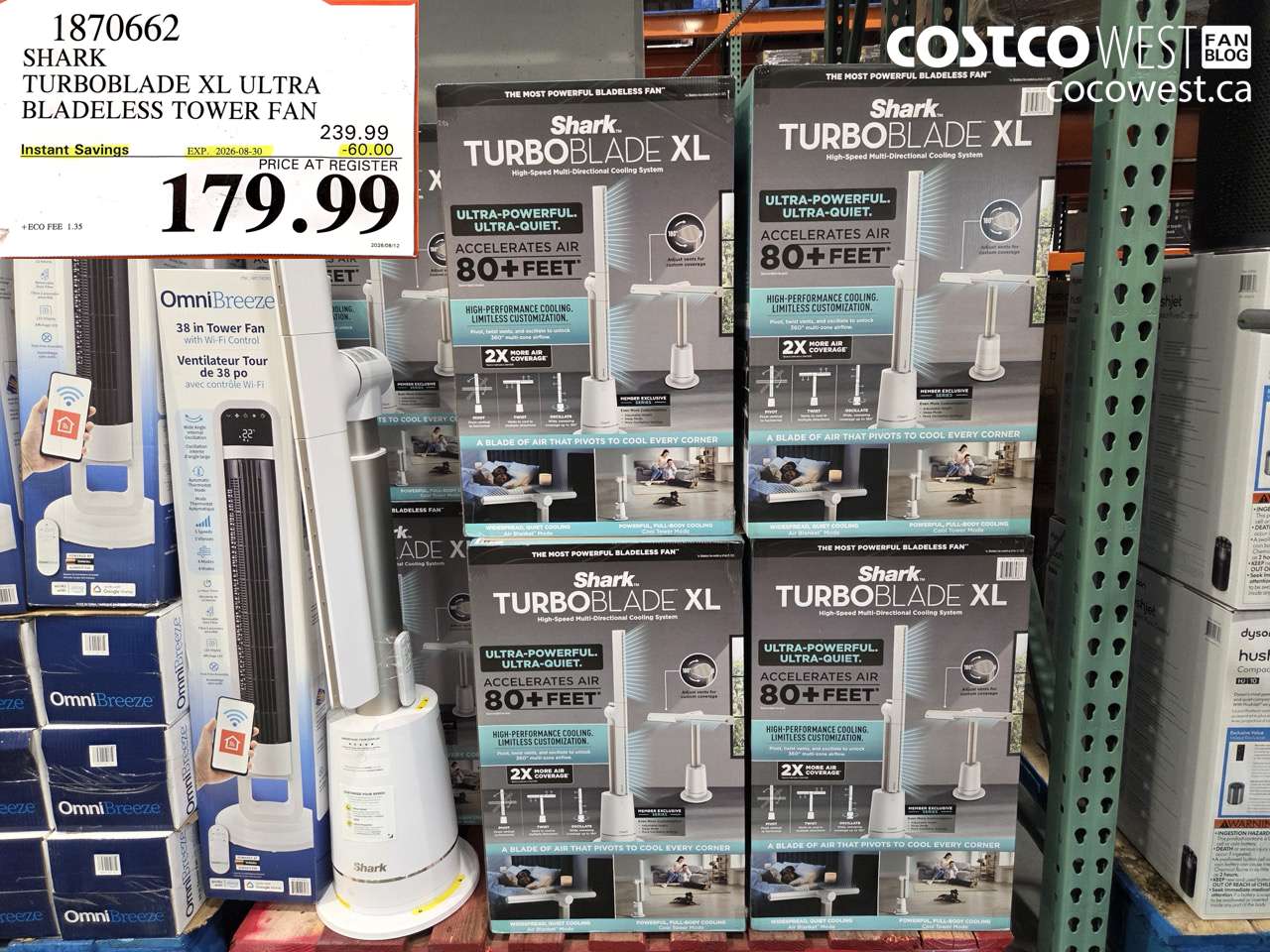 1870662 SHARK TURBOBLADE XL ULTRA BLADELESS TOWER FAN ($60.00 INSTANT SAVINGS EXPIRES ON 2026-08-30) $179.99