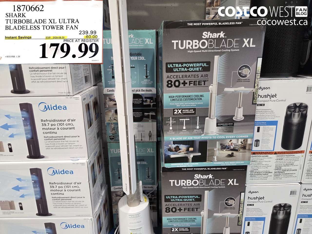 1870662 SHARK TURBOBLADE XL ULTRA BLADELESS TOWER FAN ($60.00 INSTANT SAVINGS EXPIRES ON 2026-08-30) $179.99