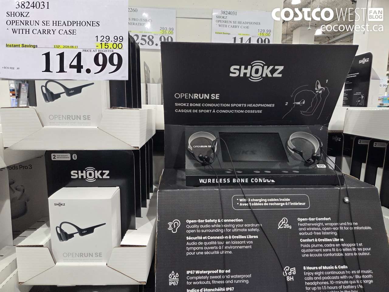 3824031 SHOKZ OPENRUN SE HEADPHONES WITH CARRY CASE ($15.00 INSTANT SAVINGS EXPIRES ON 2026-08-13) $114.99
