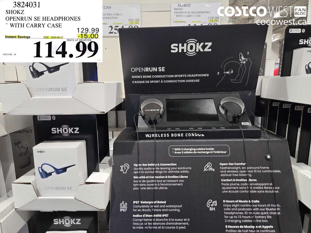 3824031 SHOKZ OPENRUN SE HEADPHONES WITH CARRY CASE ($15.00 INSTANT SAVINGS EXPIRES ON 2026-08-13) $114.99