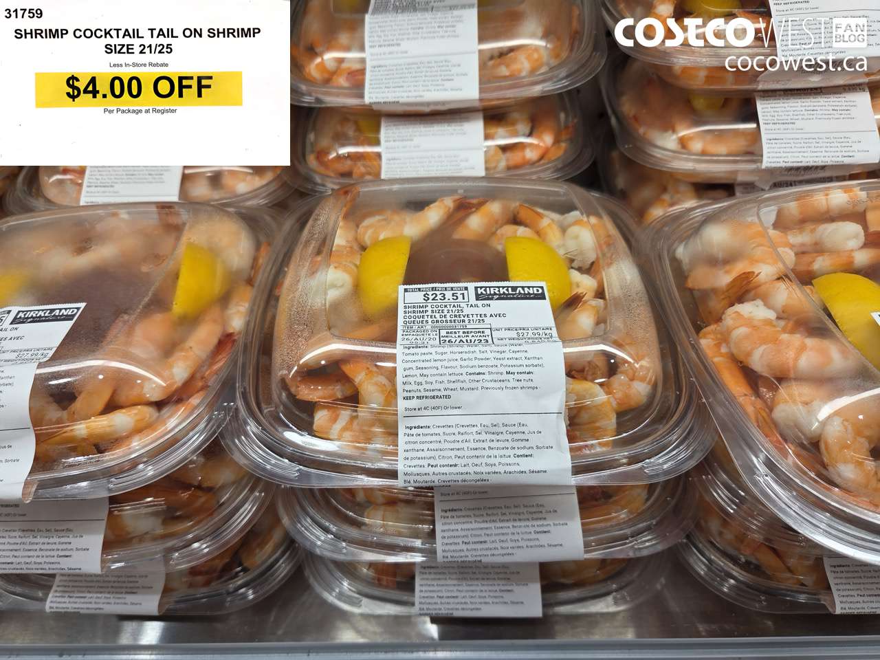 31759 SHRIMP COCKTAIL TAIL ON SHRIMP SIZE 21/25 ($4.00 INSTANT SAVINGS)