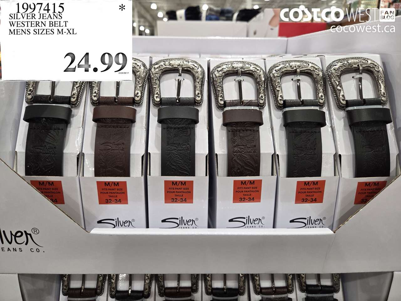 1997415 SILVER JEANS WESTERN BELT MENS SIZES M-XL $24.99