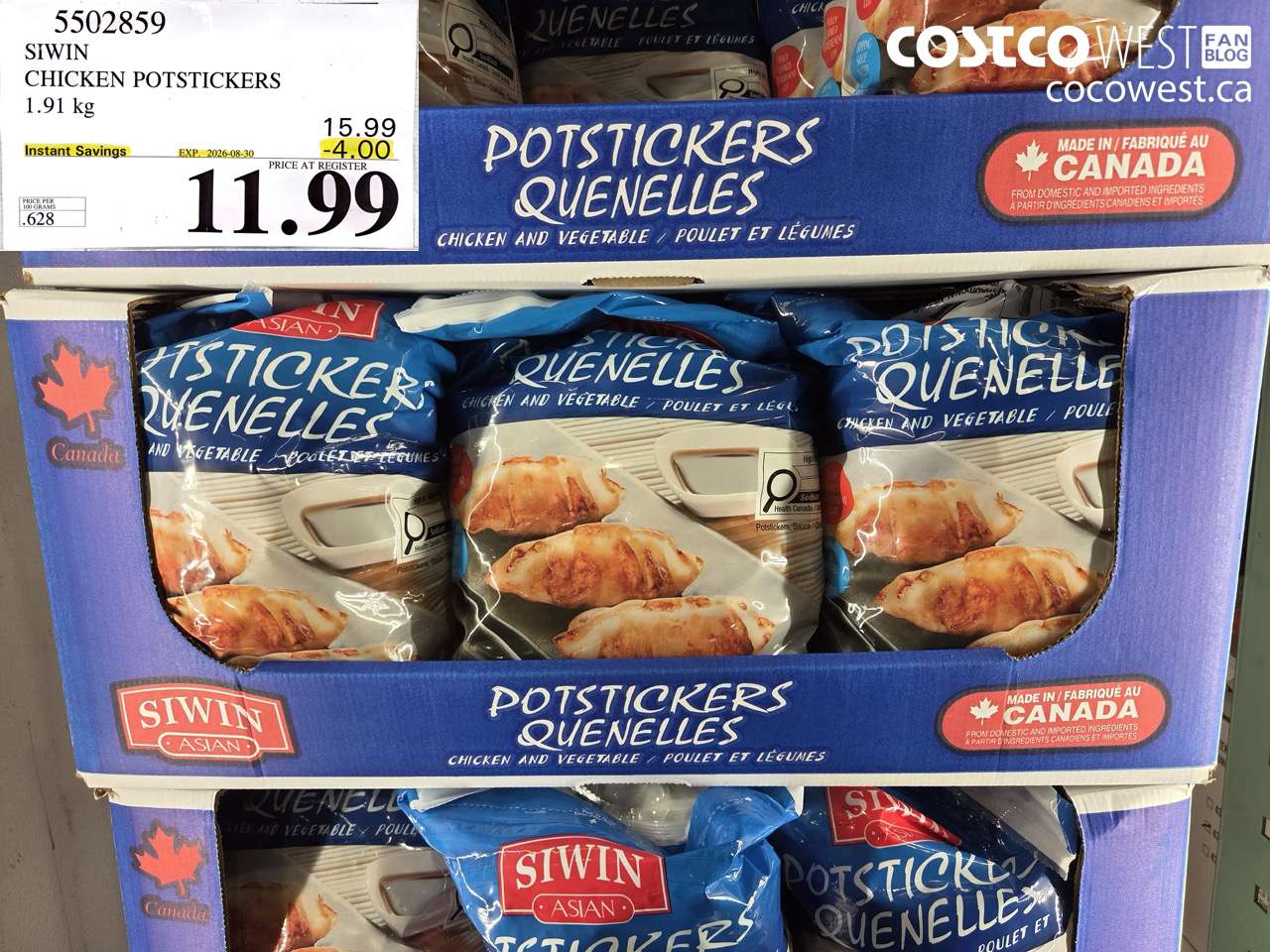 5502859 SIWIN CHICKEN POTSTICKERS 1.91 KG ($4.00 INSTANT SAVINGS EXPIRES ON 2026-08-30) $11.99