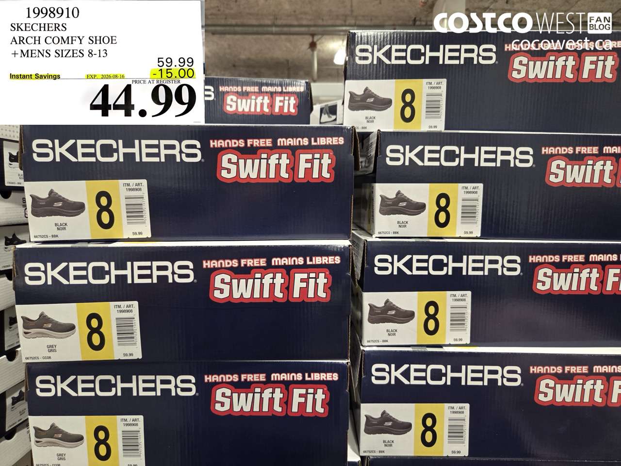 1998910 SKECHERS ARCH COMFY SHOE MENS SIZES 8-13 ($15.00 INSTANT SAVINGS EXPIRES ON 2026-08-16) $44.99