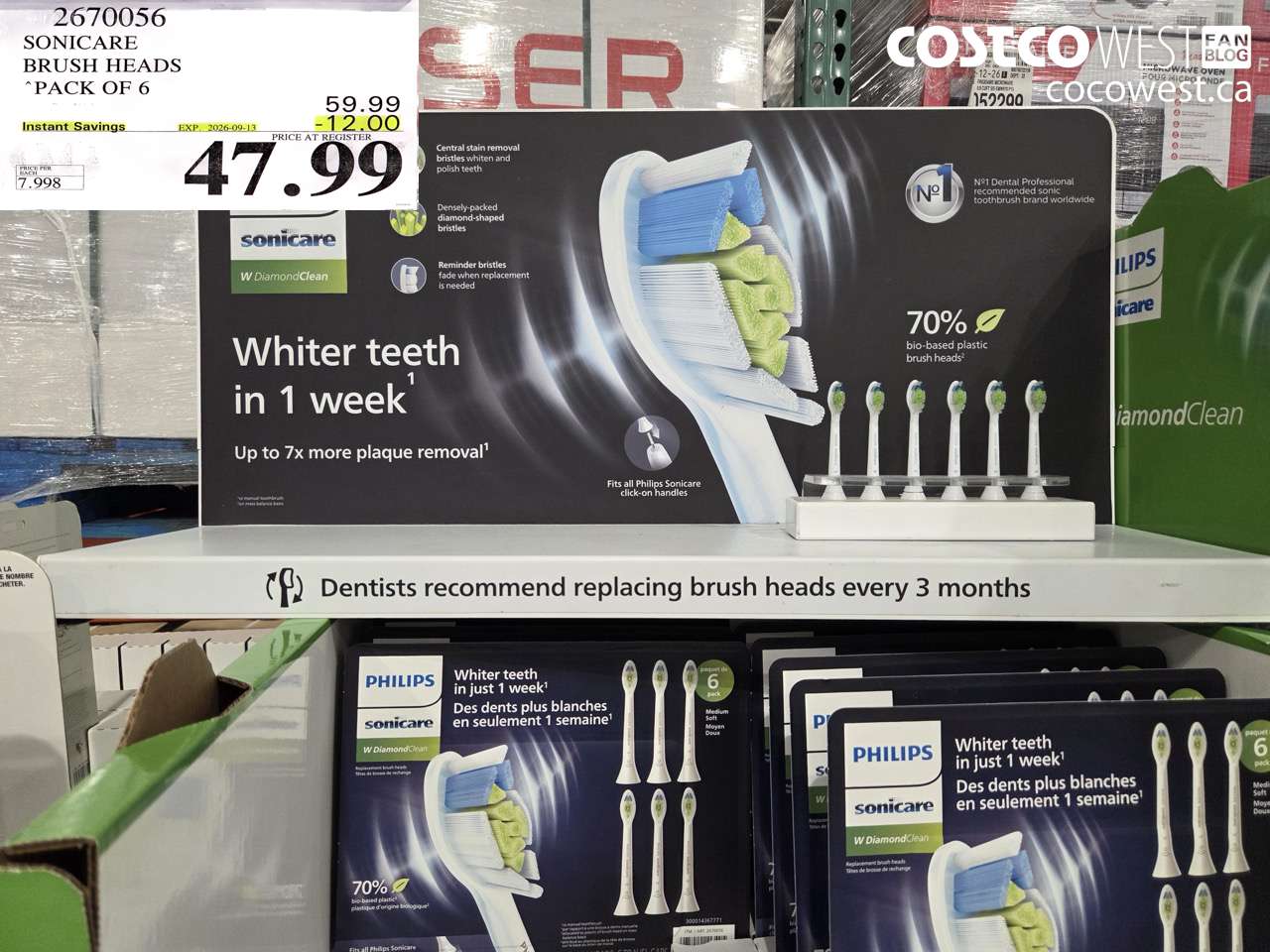 2670056 SONICARE BRUSH HEADS PACK OF 6 ($12.00 INSTANT SAVINGS EXPIRES ON 2026-09-13) $47.99