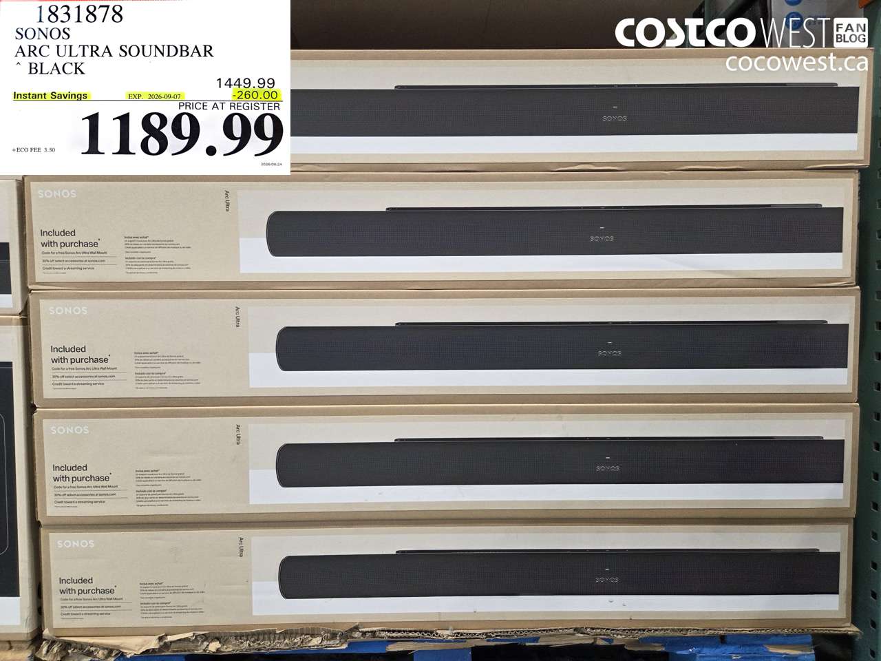 1831878 SONOS ARC ULTRA SOUNDBAR BLACK ($260.00 INSTANT SAVINGS EXPIRES ON 2026-09-07) $1189.99