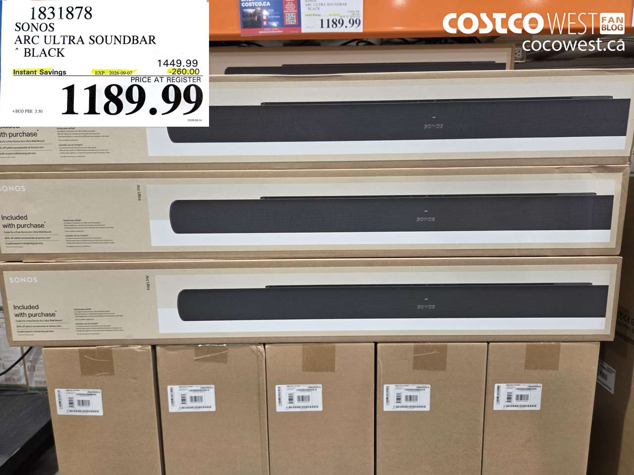 1831878 SONOS ARC ULTRA SOUNDBAR BLACK ($260.00 INSTANT SAVINGS EXPIRES ON 2026-09-07) $1189.99