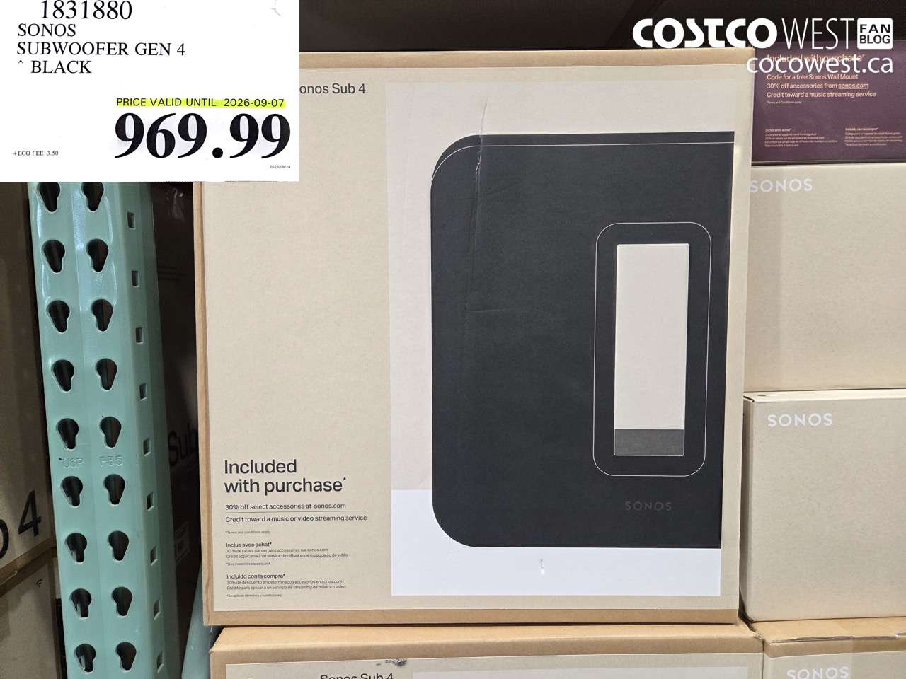 1831880 SONOS SUBWOOFER GEN 4 BLACK (EXPIRES ON 2026-09-07) $969.99