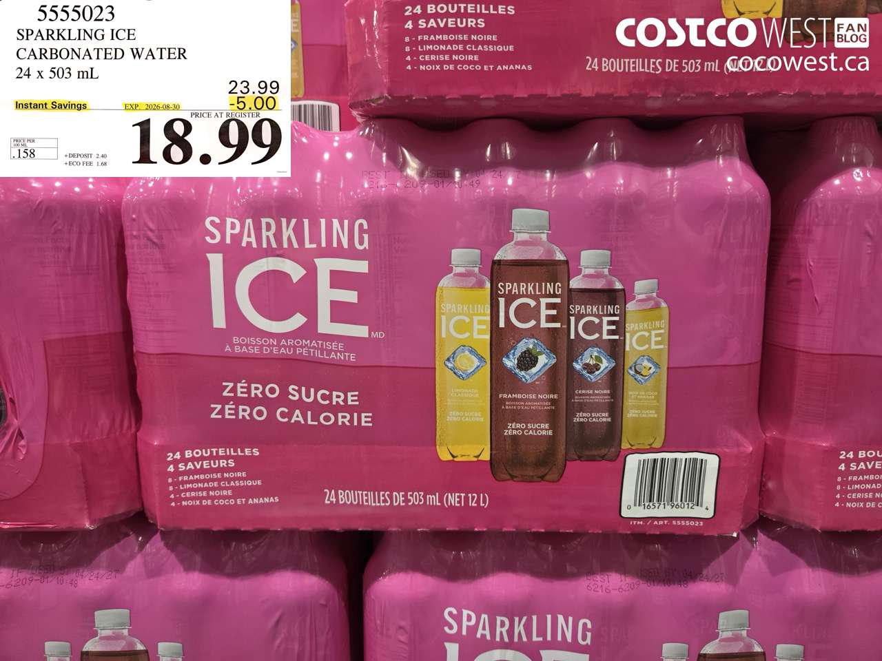 5555023 SPARKLING ICE CARBONATED WATER 24 X 503 ML ($5.00 INSTANT SAVINGS EXPIRES ON 2026-08-30) $18.99