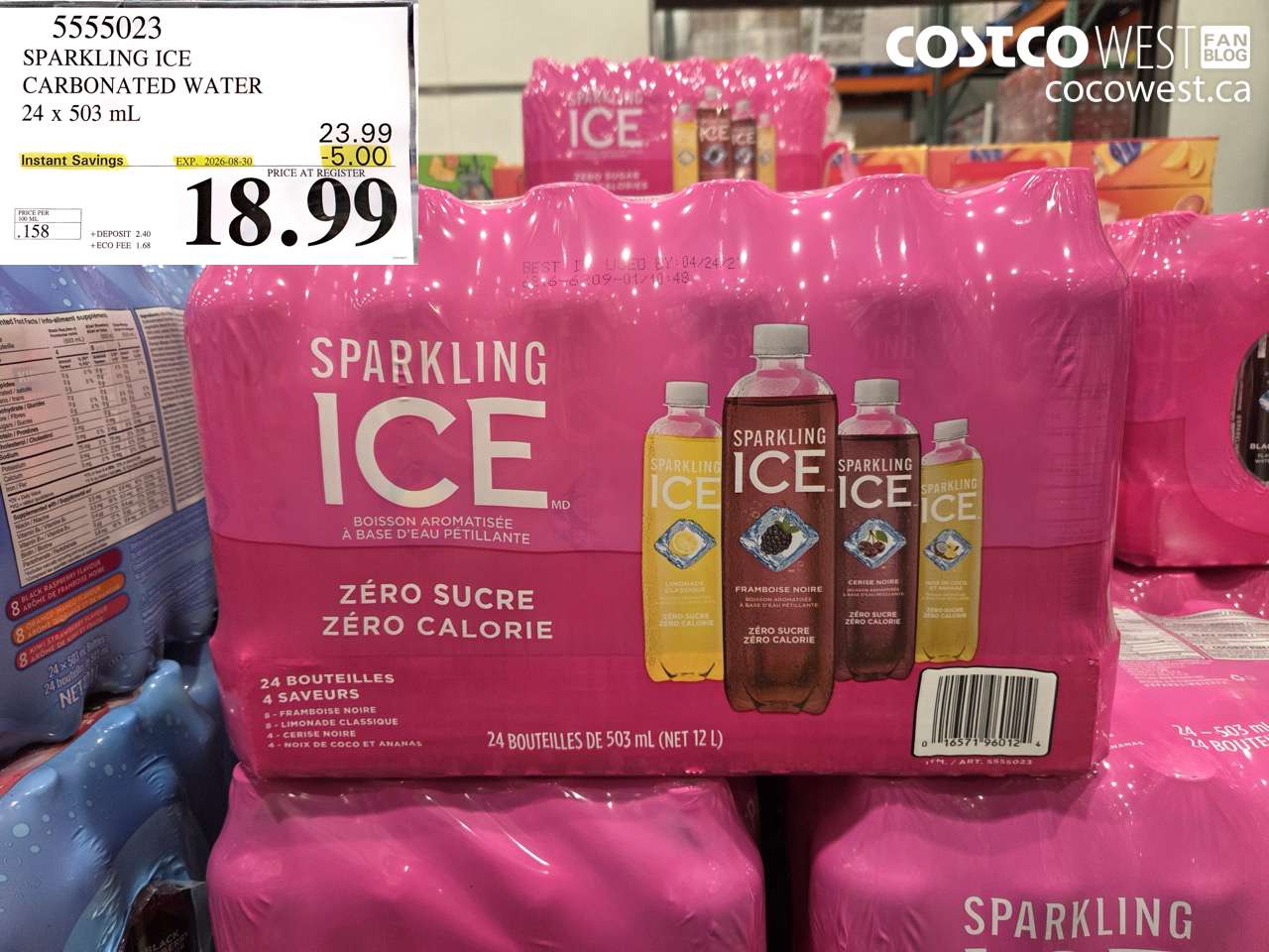 5555023 SPARKLING ICE CARBONATED WATER 24 X 503 ML ($5.00 INSTANT SAVINGS EXPIRES ON 2026-08-30) $18.99