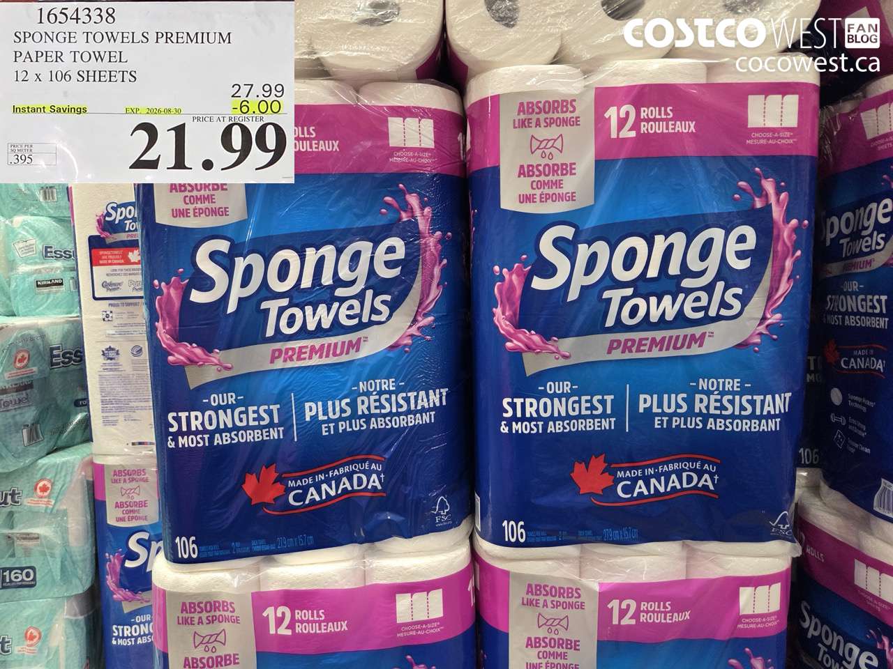 1654338 SPONGE TOWELS PREMIUM PAPER TOWEL 12 X 106 SHEETS ($6.00 INSTANT SAVINGS EXPIRES ON 2026-08-30) $21.99