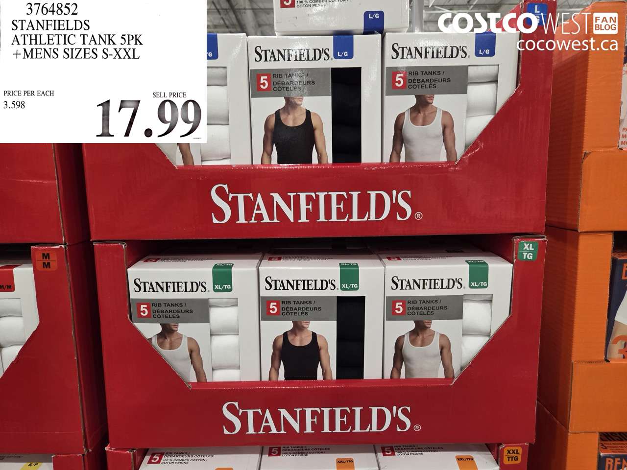 3764852 STANFIELDS ATHLETIC TANK 5PK MENS SIZES S-XXL $17.99