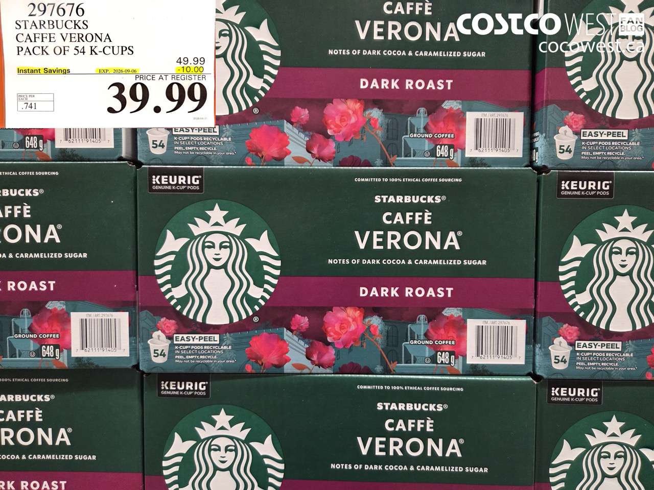 297676 STARBUCKS CAFFE VERONA PACK OF 54 K-CUPS ($10.00 INSTANT SAVINGS EXPIRES ON 2026-09-06) $39.99