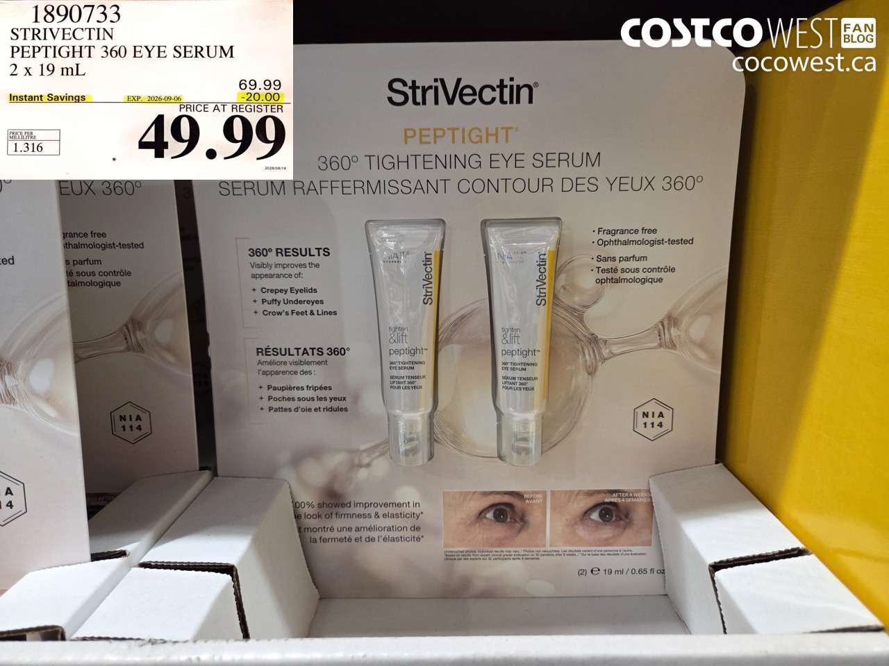 1890733 STRIVECTIN PEPTIGHT 360 EYE SERUM 2 X 19 ML ($20.00 INSTANT SAVINGS EXPIRES ON 2026-09-06) $49.99