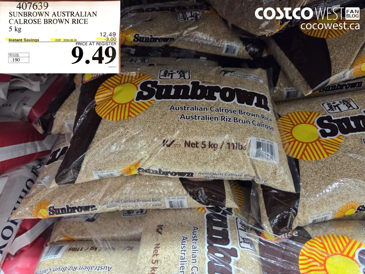 407639 SUNBROWN AUSTRALIAN CALROSE BROWN RICE 5 KG ($3.00 INSTANT SAVINGS EXPIRES ON 2026-08-30) $9.49