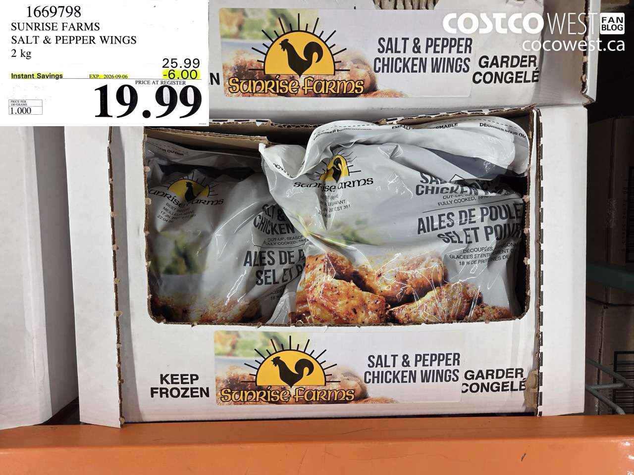 1669798 SUNRISE FARMS SALT & PEPPER WINGS 2 KG ($6.00 INSTANT SAVINGS EXPIRES ON 2026-09-06) $19.99