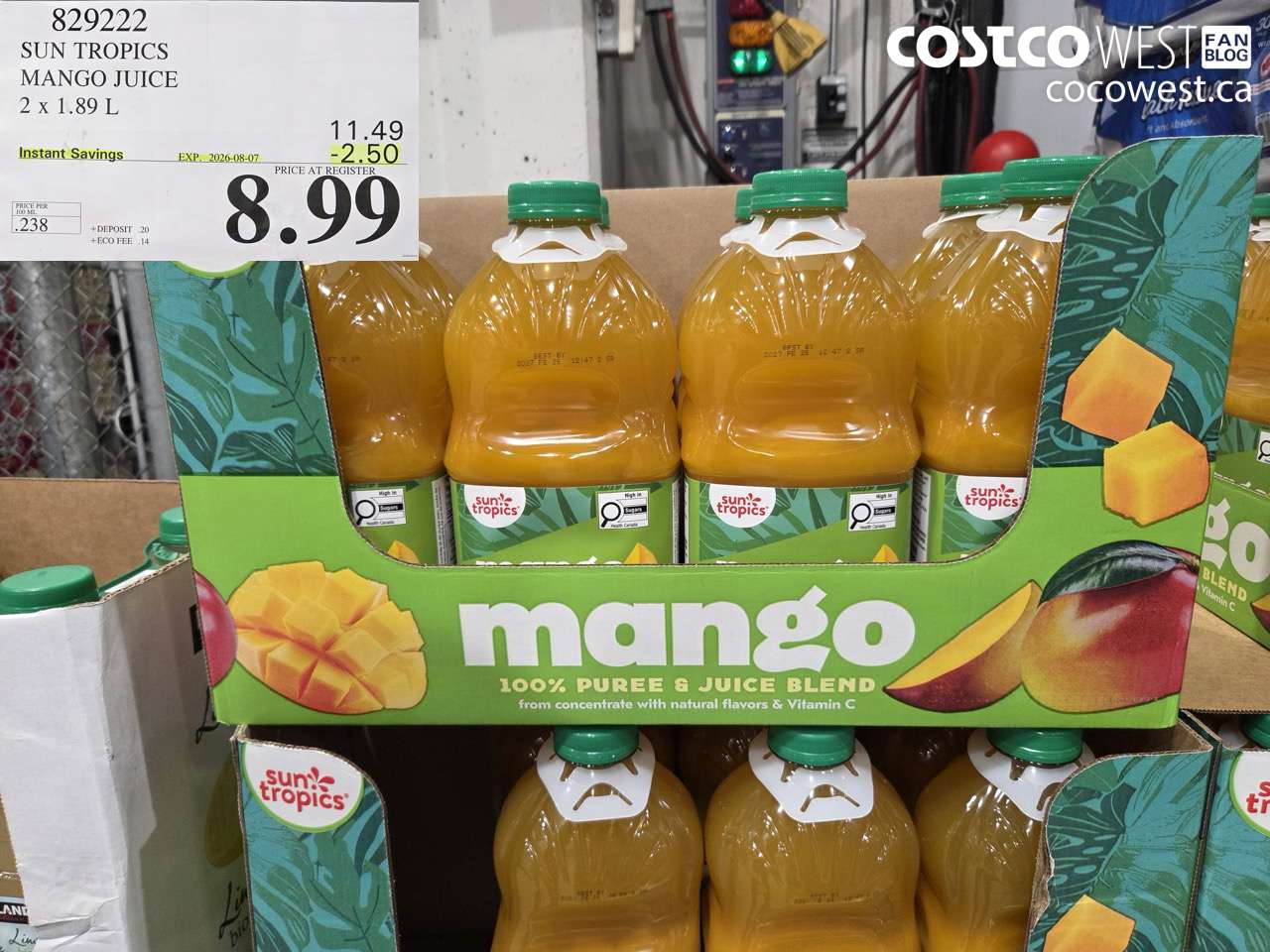829222 SUN TROPICS MANGO JUICE 2 X 1.89 L ($2.50 INSTANT SAVINGS EXPIRES ON 2026-08-07) $8.99