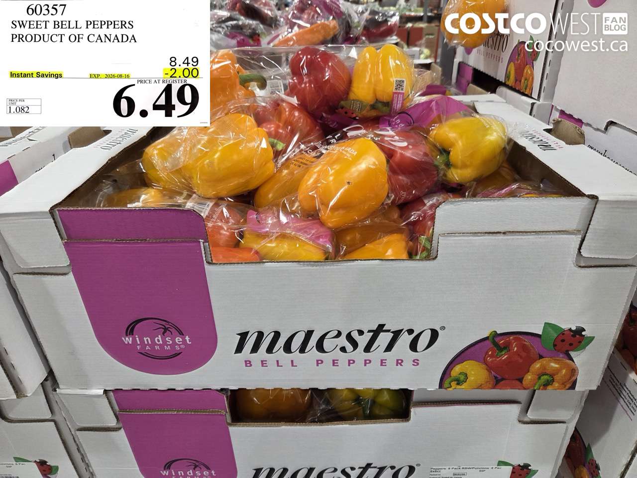 60357 SWEET BELL PEPPERS PRODUCT OF CANADA ($2.00 INSTANT SAVINGS EXPIRES ON 2026-08-16) $6.49