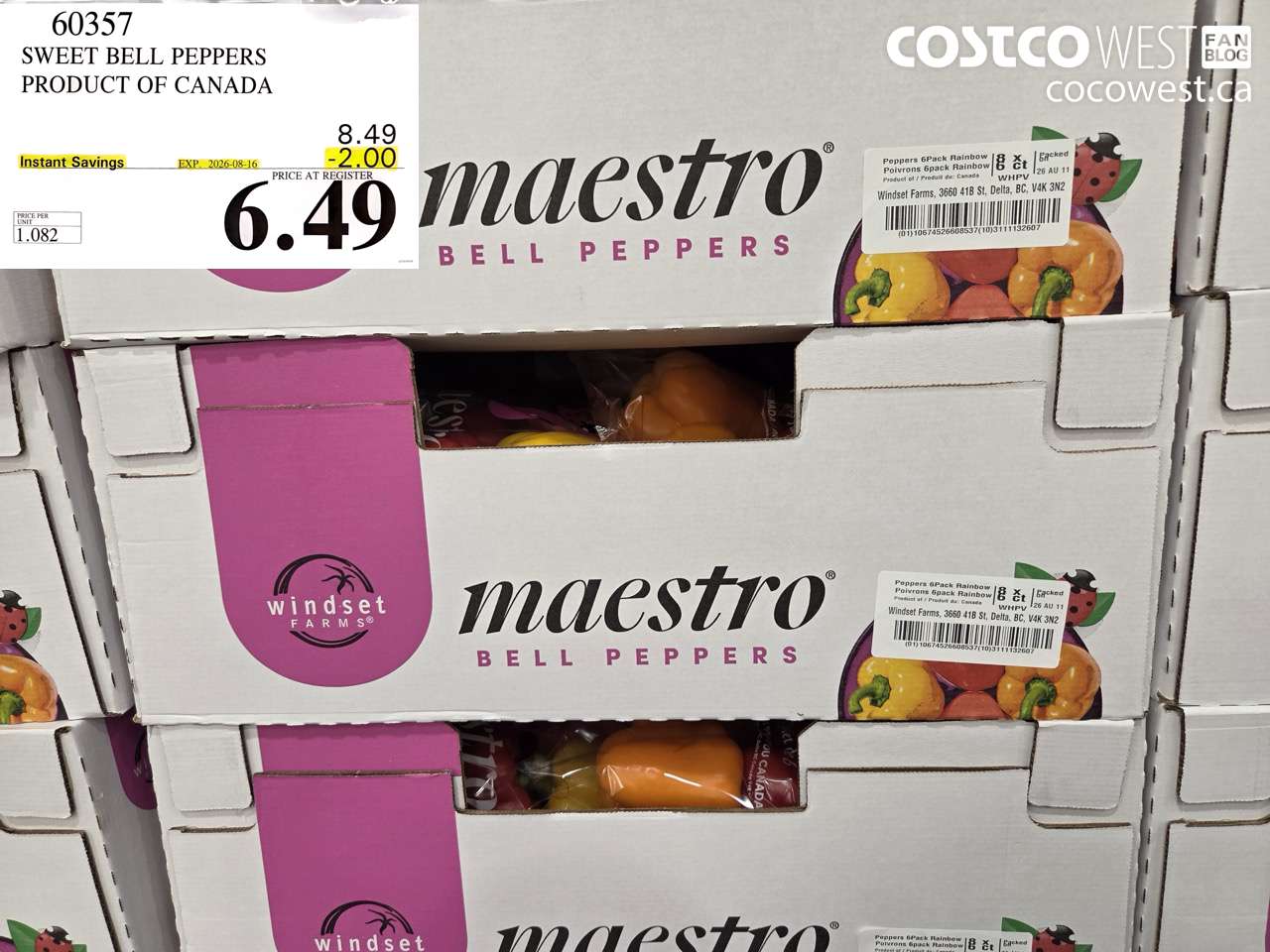 60357 SWEET BELL PEPPERS PRODUCT OF CANADA ($2.00 INSTANT SAVINGS EXPIRES ON 2026-08-16) $6.49