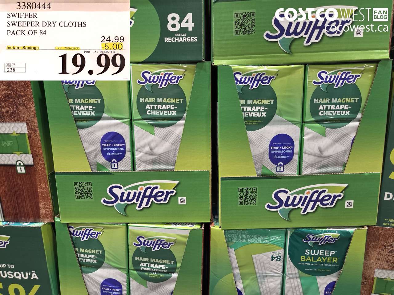3380444 SWIFFER SWEEPER DRY CLOTHS PACK OF 84 ($5.00 INSTANT SAVINGS EXPIRES ON 2026-08-30) $19.99