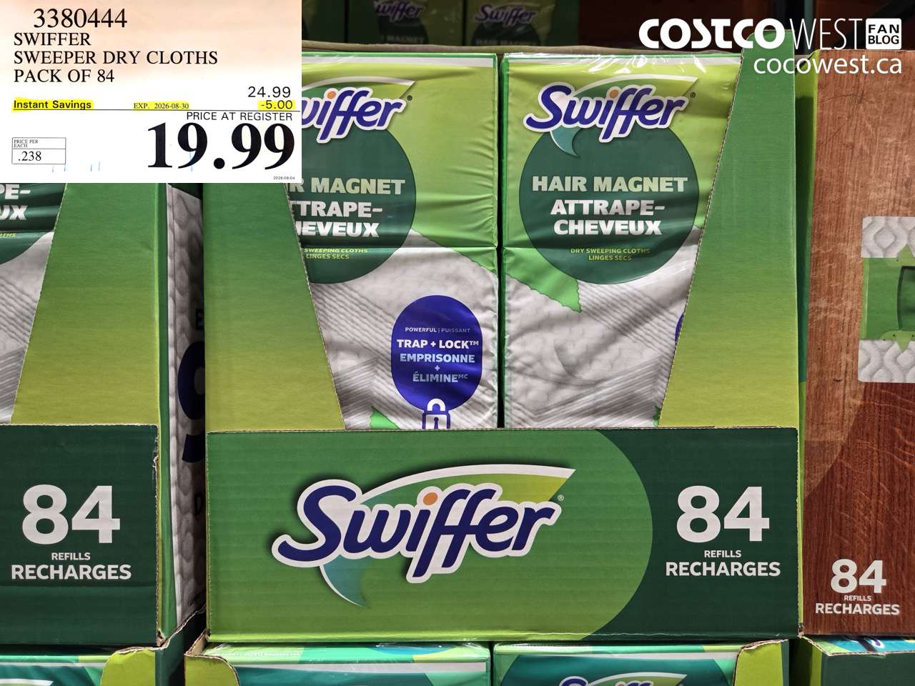 3380444 SWIFFER SWEEPER DRY CLOTHS PACK OF 84 ($5.00 INSTANT SAVINGS EXPIRES ON 2026-08-30) $19.99