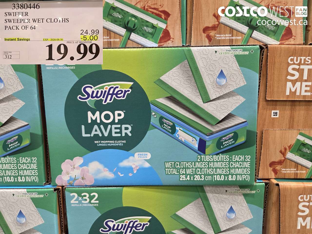 3380446 SWIFFER SWEEPER WET CLOTHS PACK OF 64 ($5.00 INSTANT SAVINGS EXPIRES ON 2026-08-30) $19.99