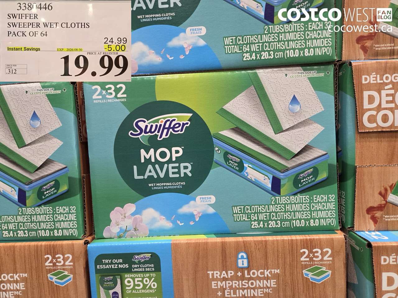 3380446 SWIFFER SWEEPER WET CLOTHS PACK OF 64 ($5.00 INSTANT SAVINGS EXPIRES ON 2026-08-30) $19.99