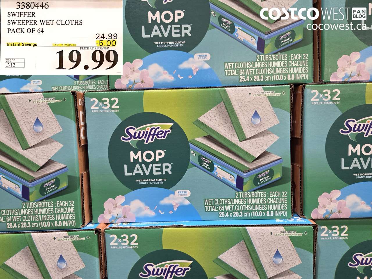 3380446 SWIFFER SWEEPER WET CLOTHS PACK OF 64 ($5.00 INSTANT SAVINGS EXPIRES ON 2026-08-30) $19.99
