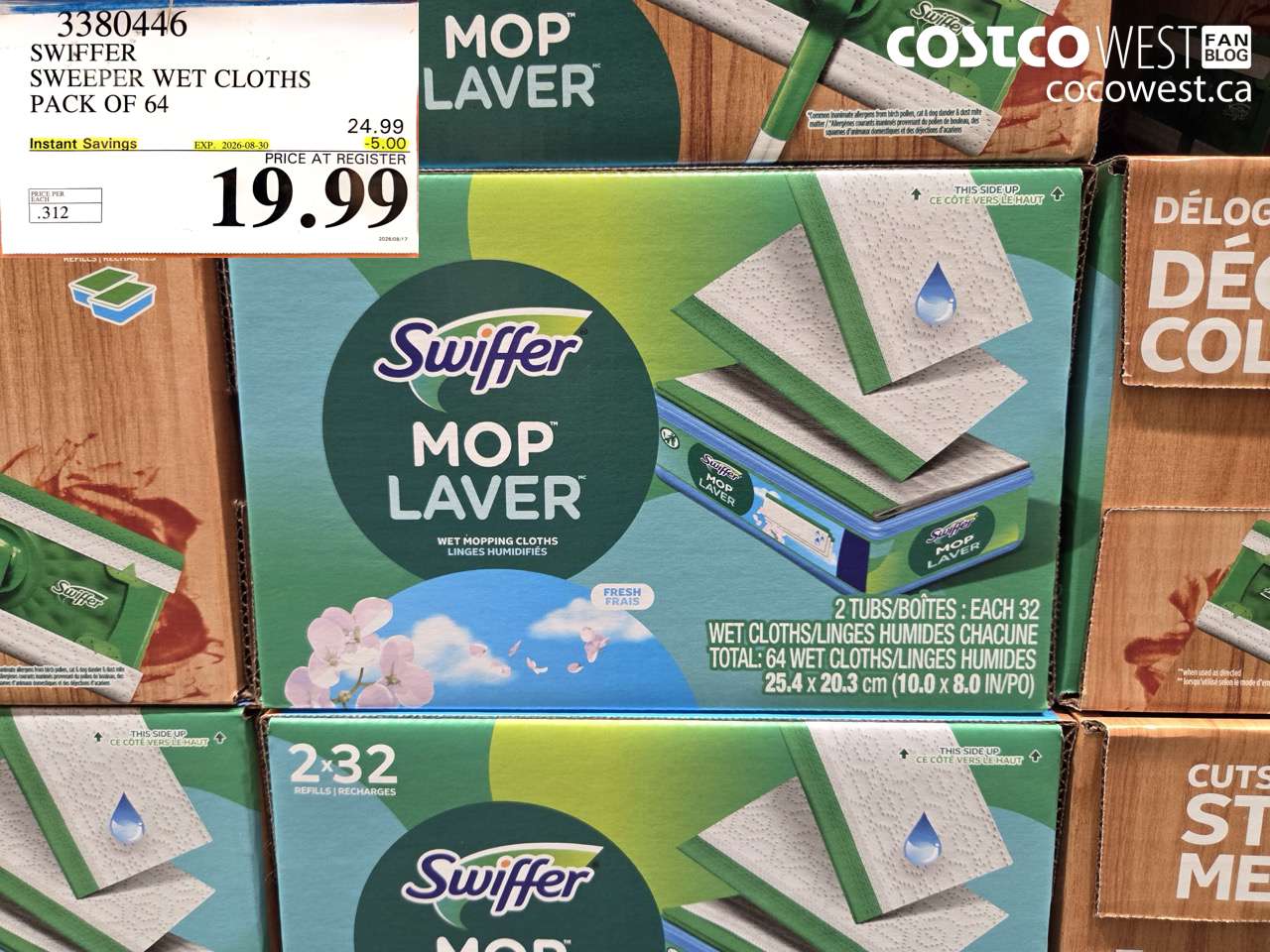 3380446 SWIFFER SWEEPER WET CLOTHS PACK OF 64 ($5.00 INSTANT SAVINGS EXPIRES ON 2026-08-30) $19.99