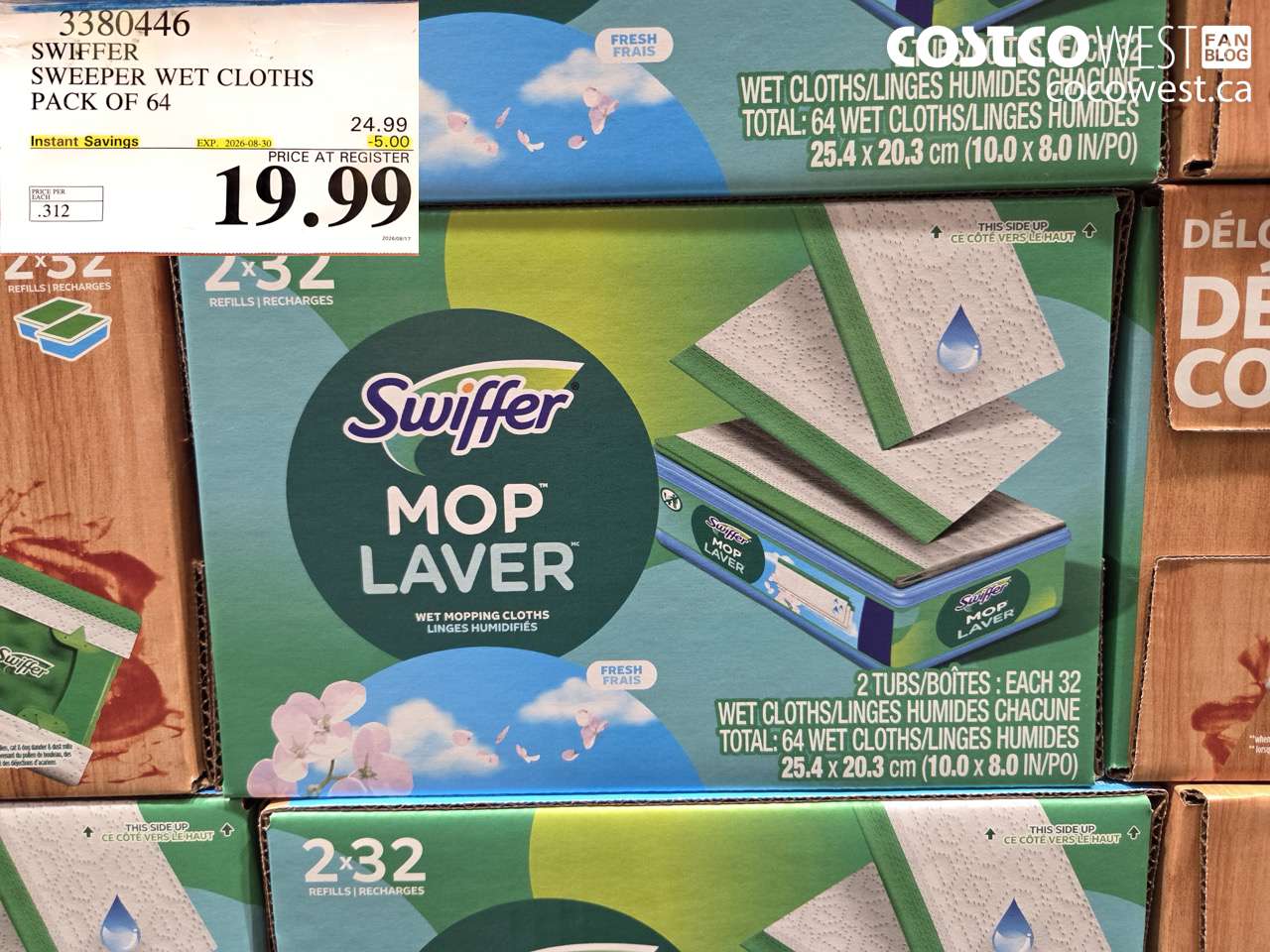 3380446 SWIFFER SWEEPER WET CLOTHS PACK OF 64 ($5.00 INSTANT SAVINGS EXPIRES ON 2026-08-30) $19.99