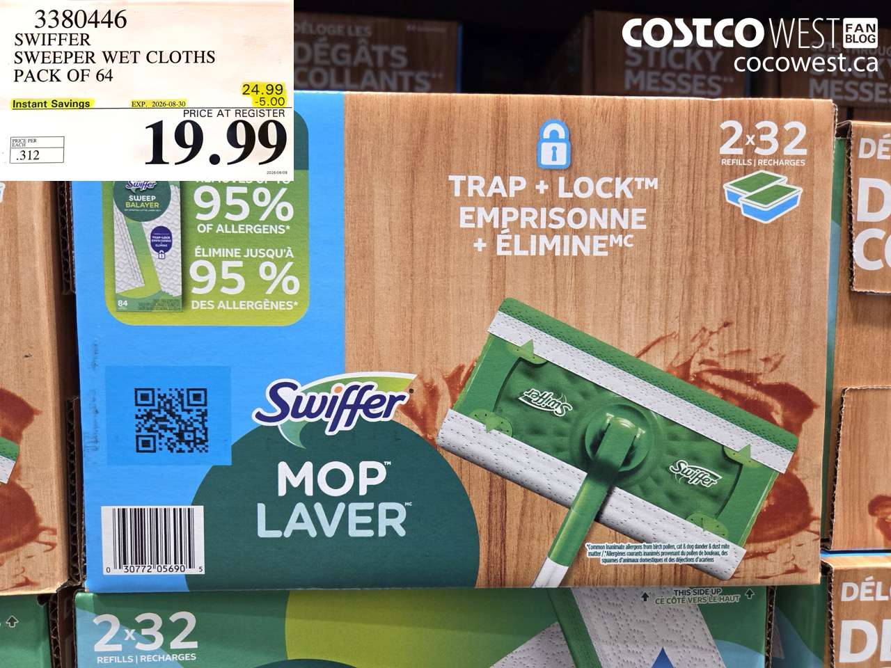 3380446 SWIFFER SWEEPER WET CLOTHS PACK OF 64 ($5.00 INSTANT SAVINGS EXPIRES ON 2026-08-30) $19.99
