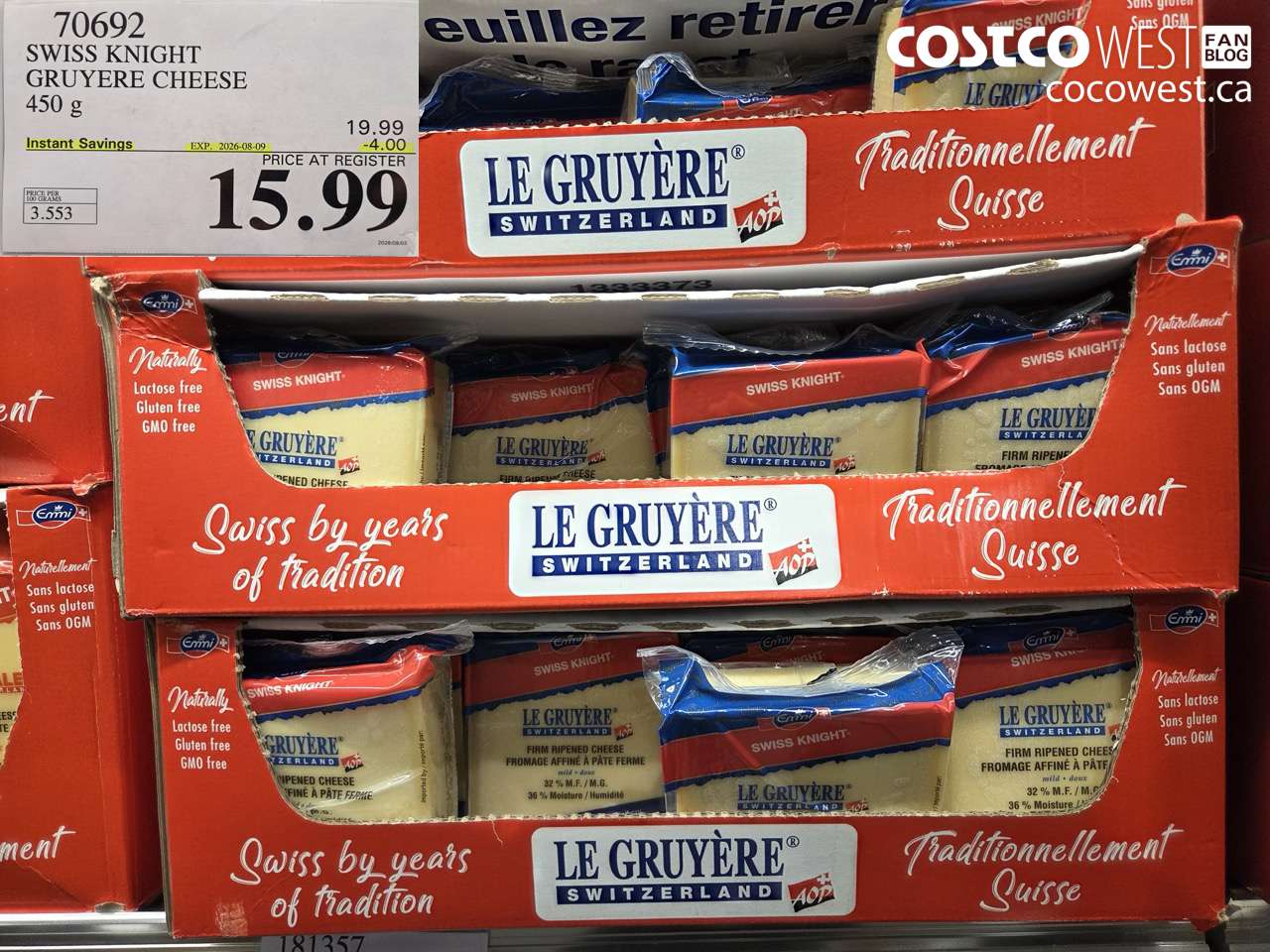 70692 SWISS KNIGHT GRUYERE CHEESE 450 G ($4.00 INSTANT SAVINGS EXPIRES ON 2026-08-09) $15.99