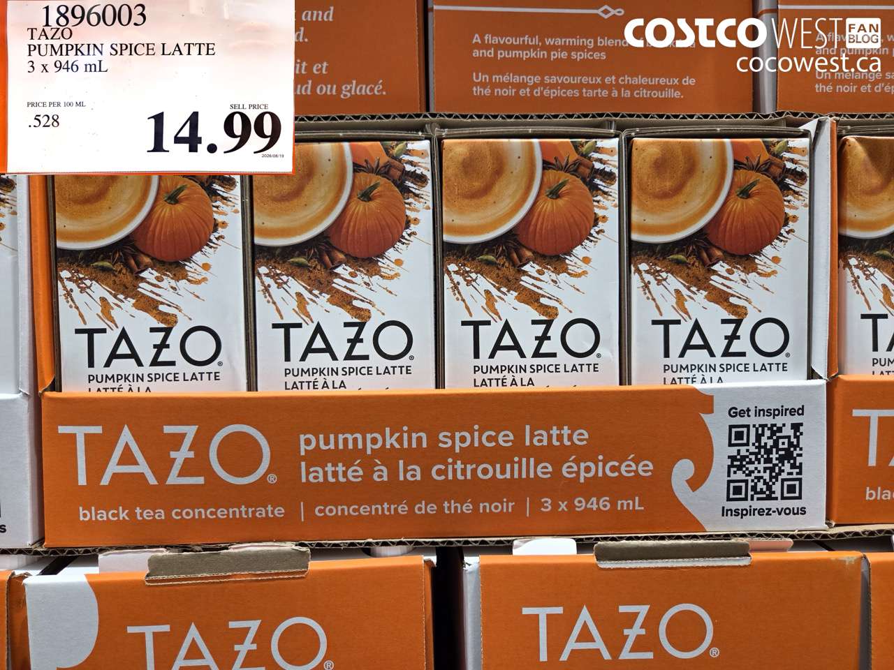 1896003 TAZO PUMPKIN SPICE LATTE 3 X 946 ML $14.99