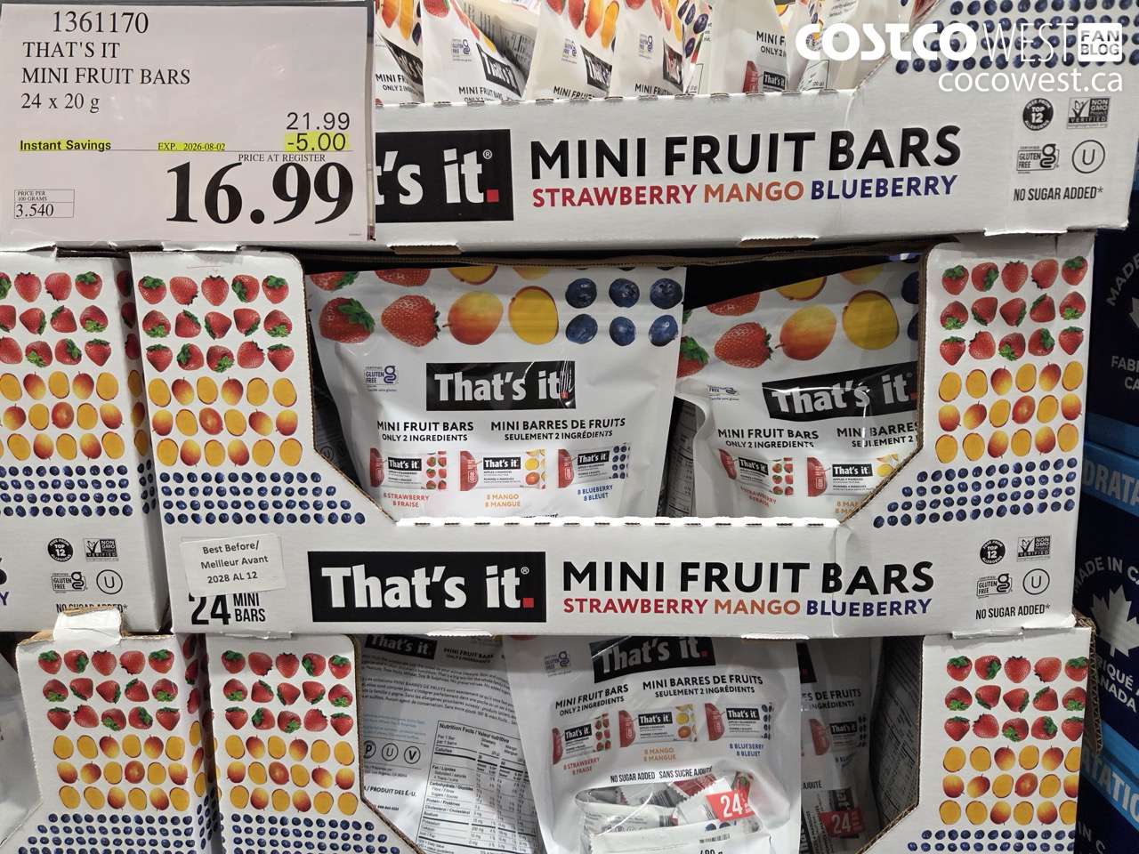 1361170 THAT'S IT MINI FRUIT BARS 24 X 20 G ($5.00 INSTANT SAVINGS EXPIRES ON 2026-08-02) $16.99