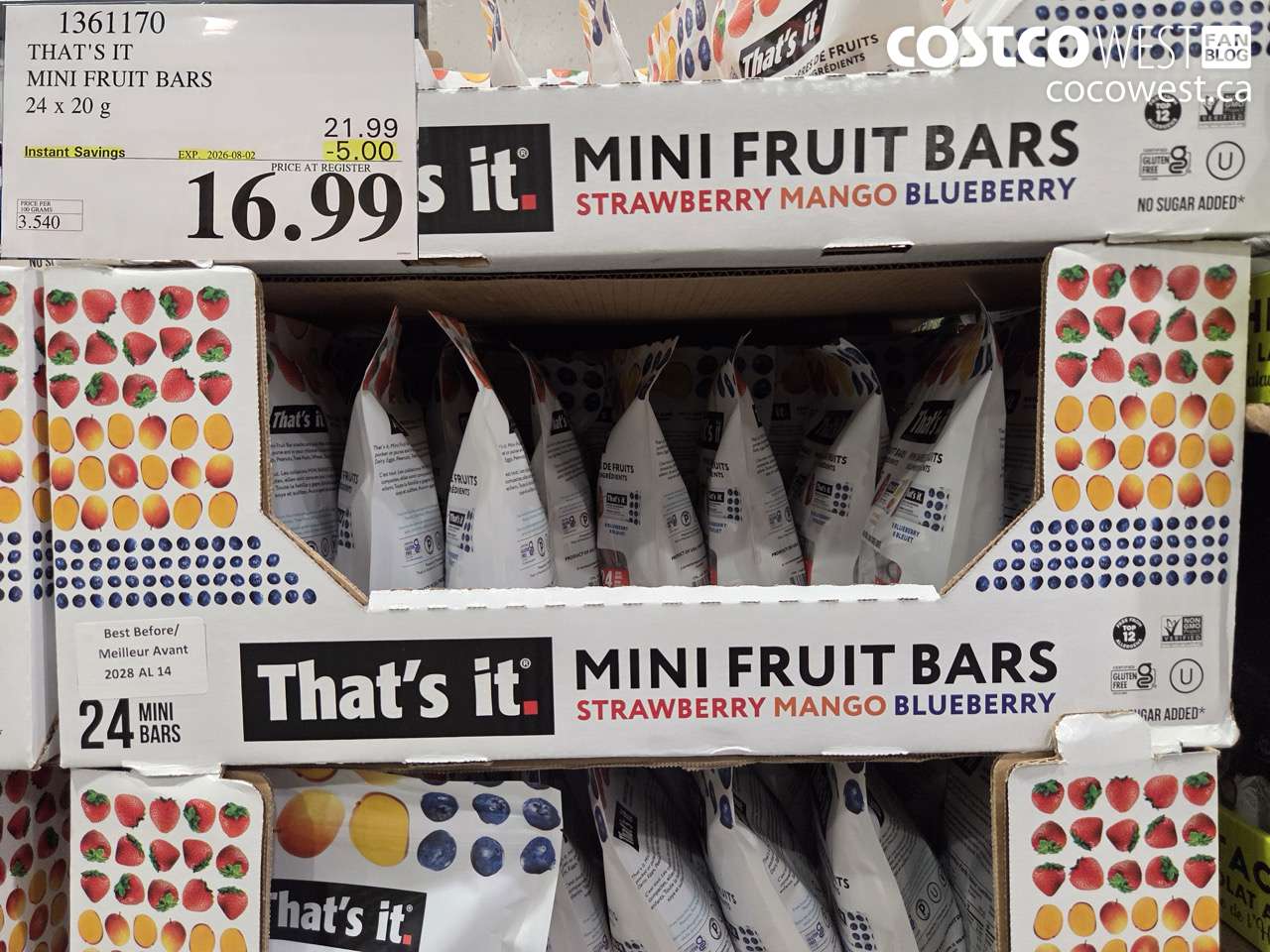 1361170 THAT'S IT MINI FRUIT BARS 24 X 20 G ($5.00 INSTANT SAVINGS EXPIRES ON 2026-08-02) $16.99