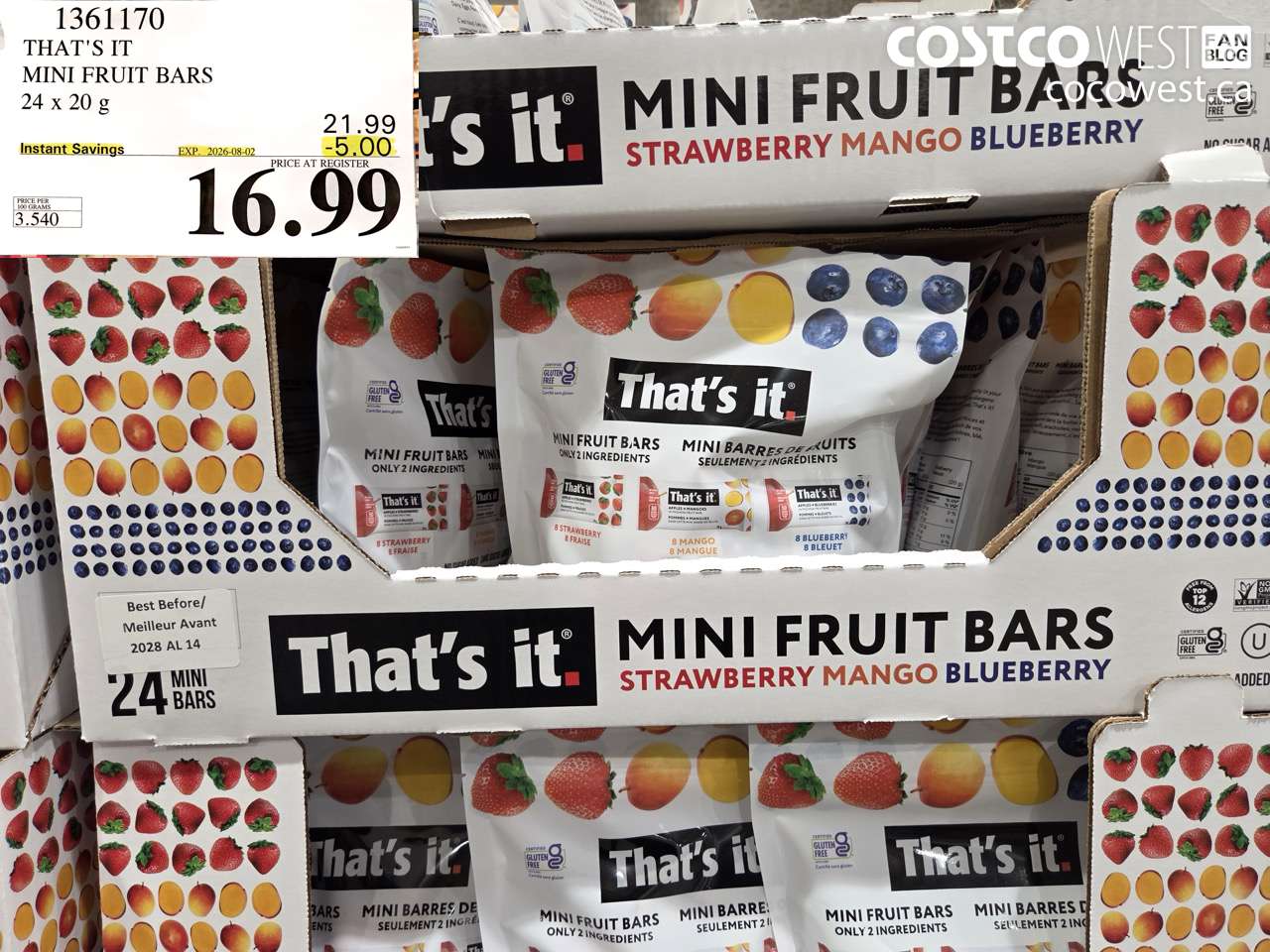 1361170 THAT'S IT MINI FRUIT BARS 24 X 20 G ($5.00 INSTANT SAVINGS EXPIRES ON 2026-08-02) $16.99