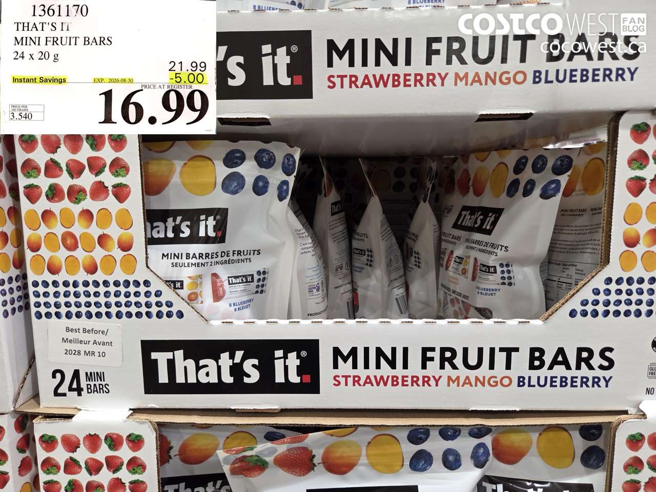 1361170 THAT'S IT MINI FRUIT BARS 24 X 20 G ($5.00 INSTANT SAVINGS EXPIRES ON 2026-08-30) $16.99
