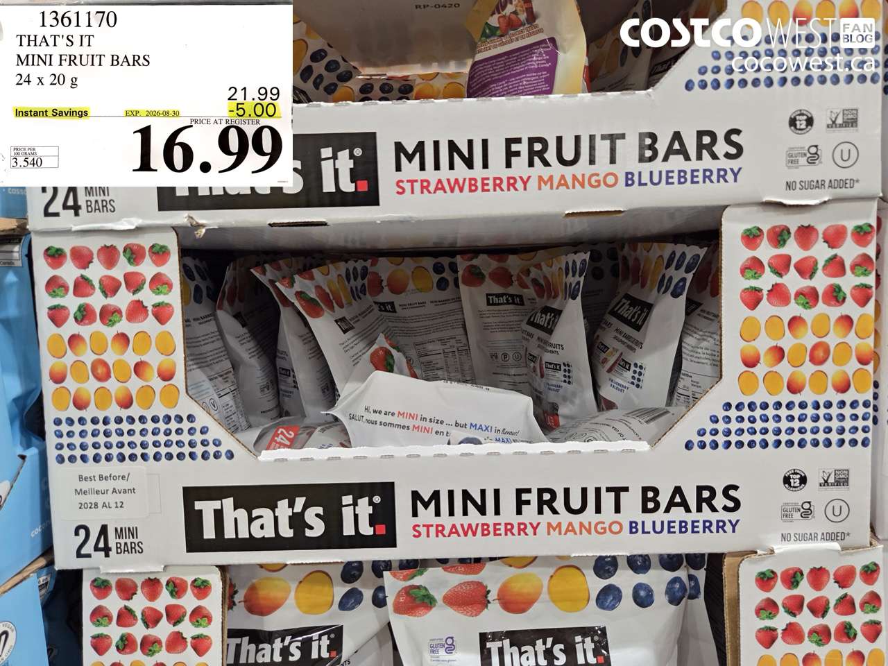 1361170 THAT'S IT MINI FRUIT BARS 24 X 20 G ($5.00 INSTANT SAVINGS EXPIRES ON 2026-08-30) $16.99