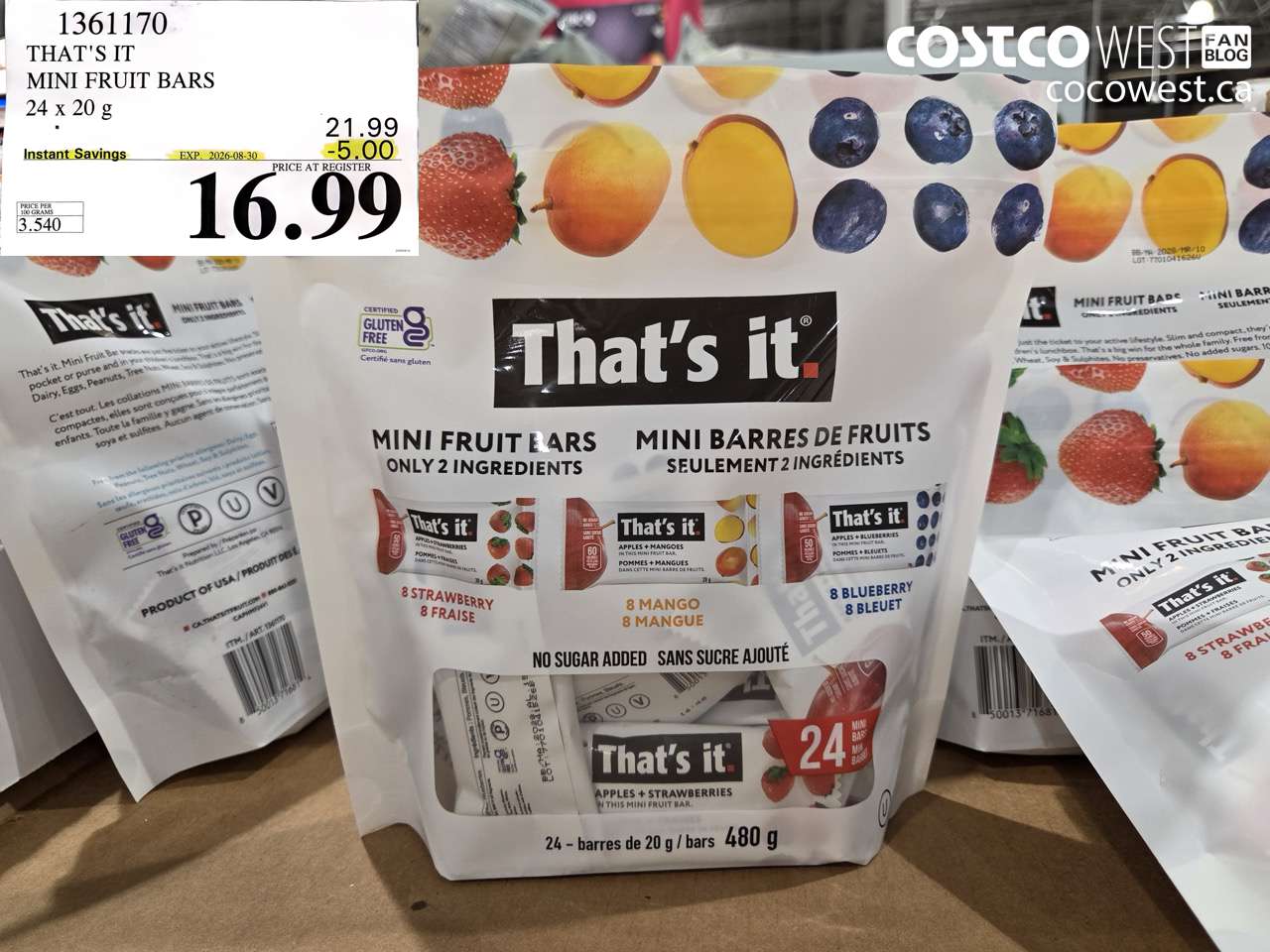 1361170 THAT'S IT MINI FRUIT BARS 24 X 20 G ($5.00 INSTANT SAVINGS EXPIRES ON 2026-08-30) $16.99