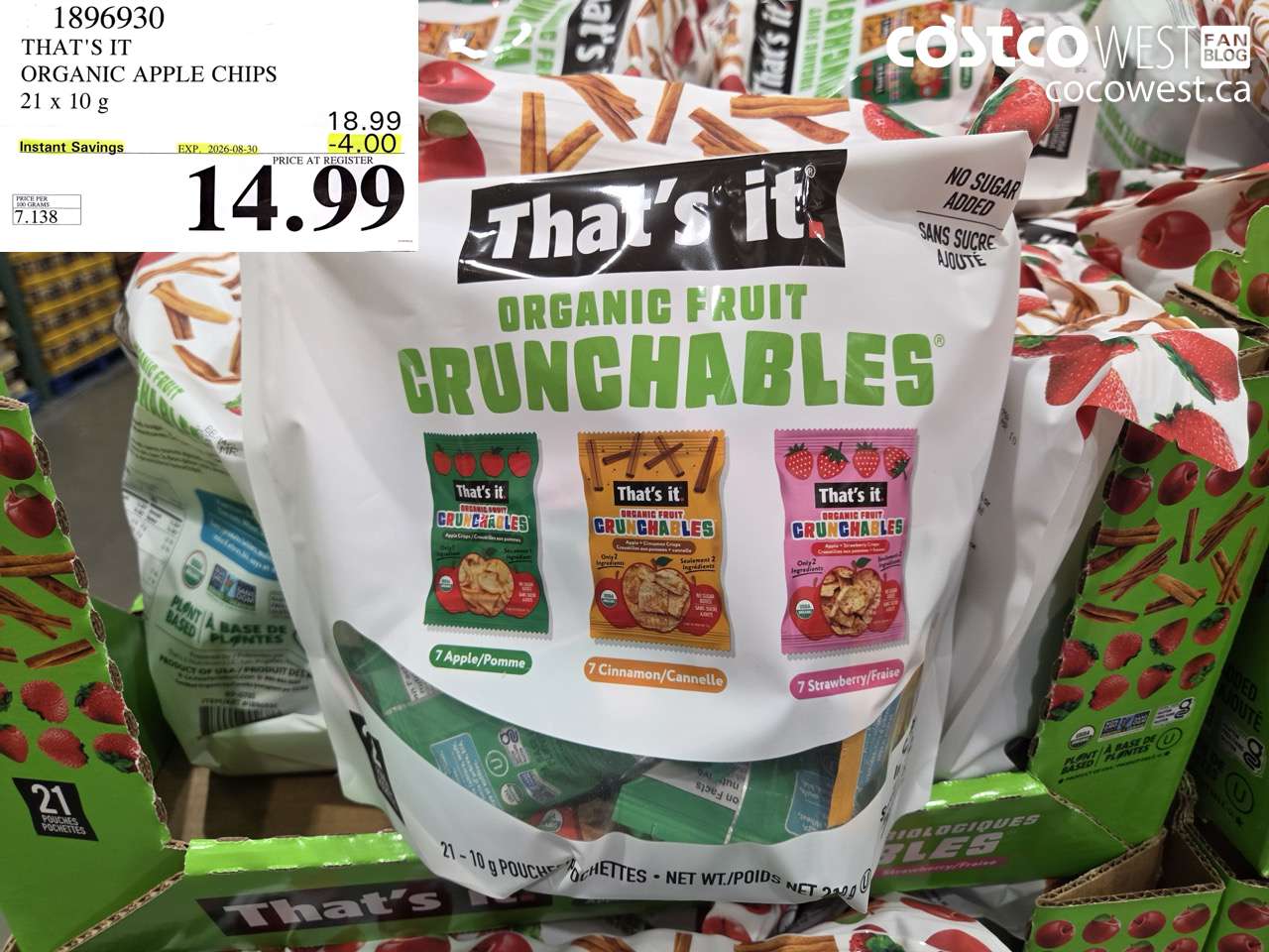 1896930 THAT'S IT ORGANIC APPLE CHIPS 21 X 10 G ($4.00 INSTANT SAVINGS EXPIRES ON 2026-08-30) $14.99