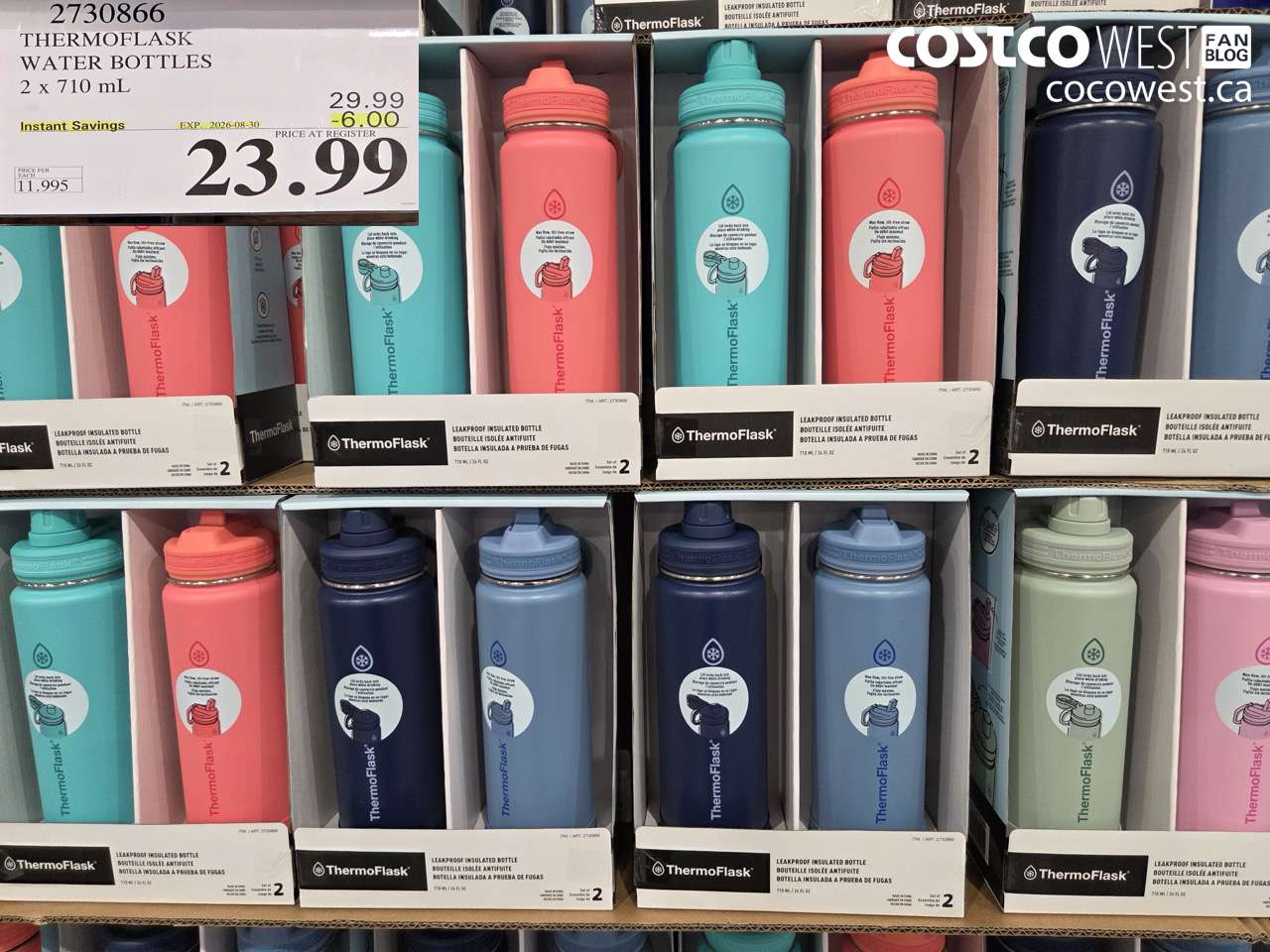 2730866 THERMOFLASK WATER BOTTLES 2 X 710 ML ($6.00 INSTANT SAVINGS EXPIRES ON 2026-08-30) $23.99