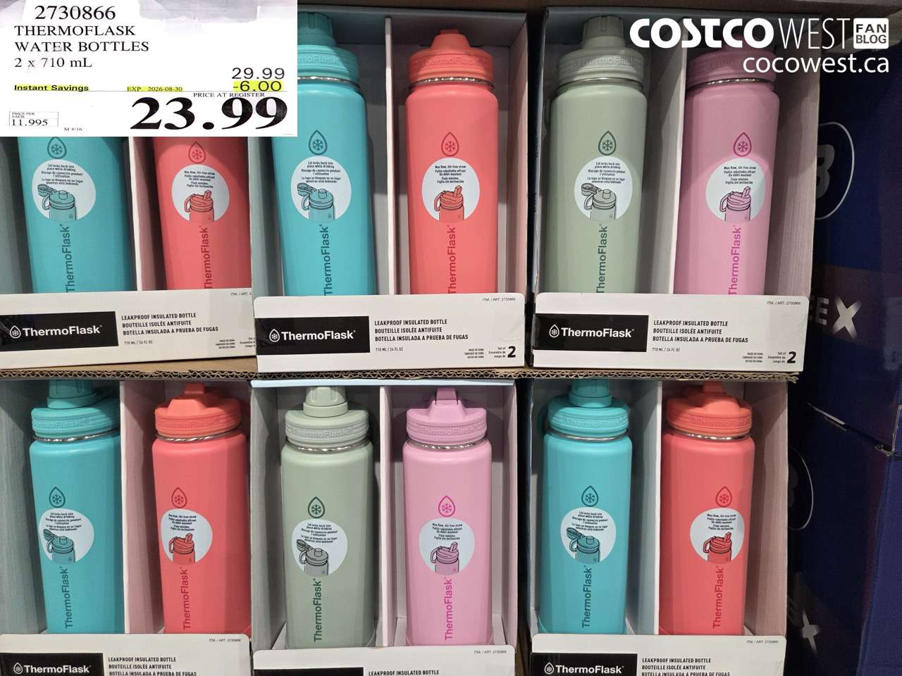2730866 THERMOFLASK WATER BOTTLES 2 X 710 ML ($6.00 INSTANT SAVINGS EXPIRES ON 2026-08-30) $23.99
