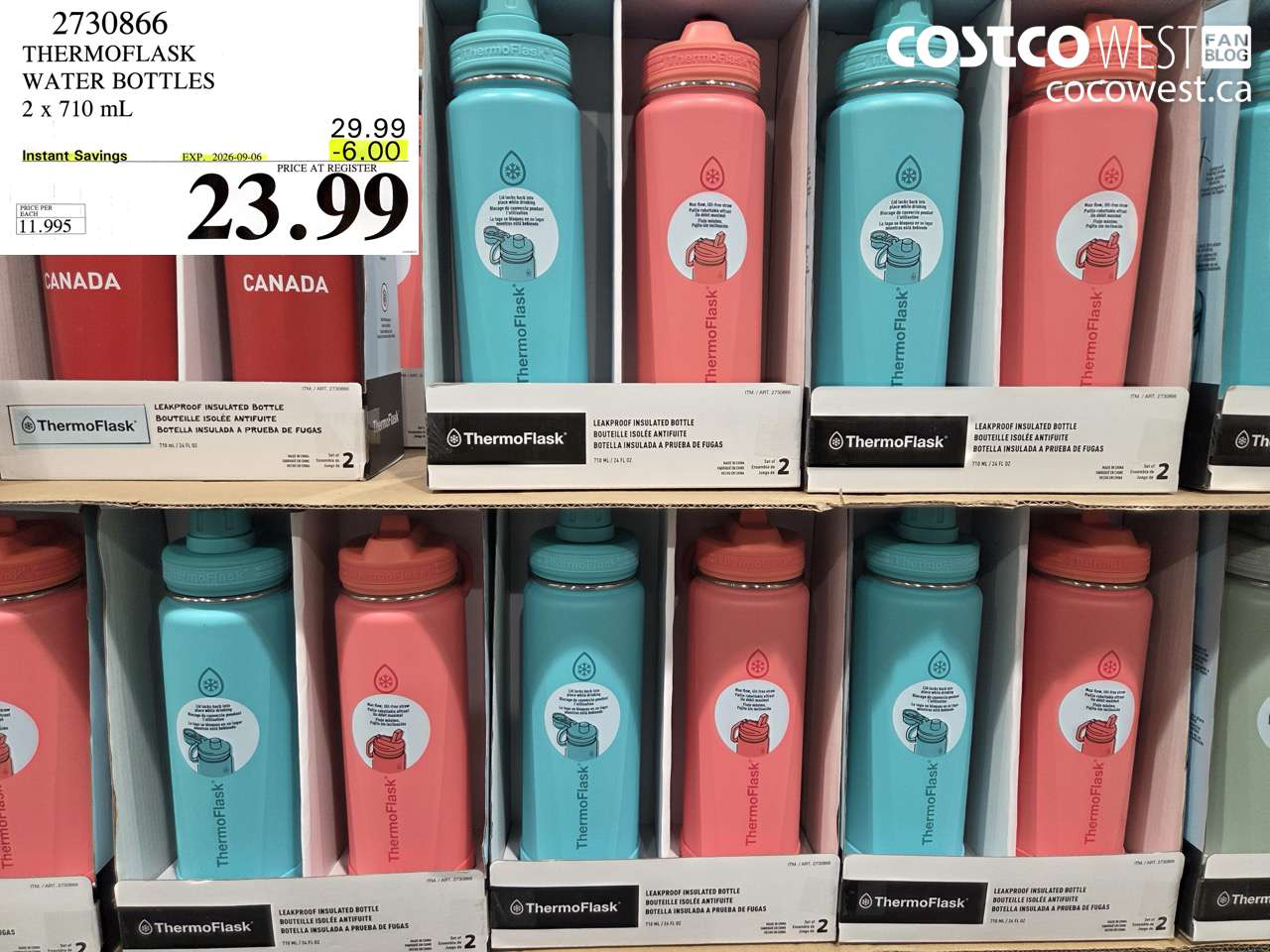 2730866 THERMOFLASK WATER BOTTLES 2 X 710 ML ($6.00 INSTANT SAVINGS EXPIRES ON 2026-09-06) $23.99