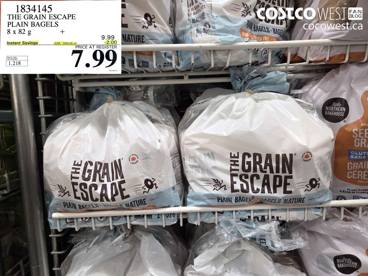 1834145 THE GRAIN ESCAPE PLAIN BAGELS 8 X 82 G ($2.00 INSTANT SAVINGS EXPIRES ON 2026-08-16) $7.99