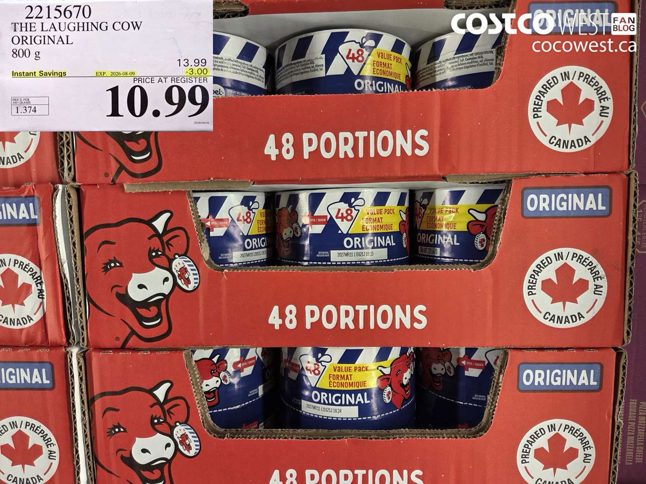 2215670 THE LAUGHING COW ORIGINAL 800 G ($3.00 INSTANT SAVINGS EXPIRES ON 2026-08-09) $10.99