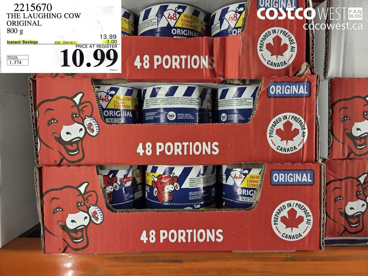 2215670 THE LAUGHING COW ORIGINAL 800 G ($3.00 INSTANT SAVINGS EXPIRES ON 2026-08-11) $10.99